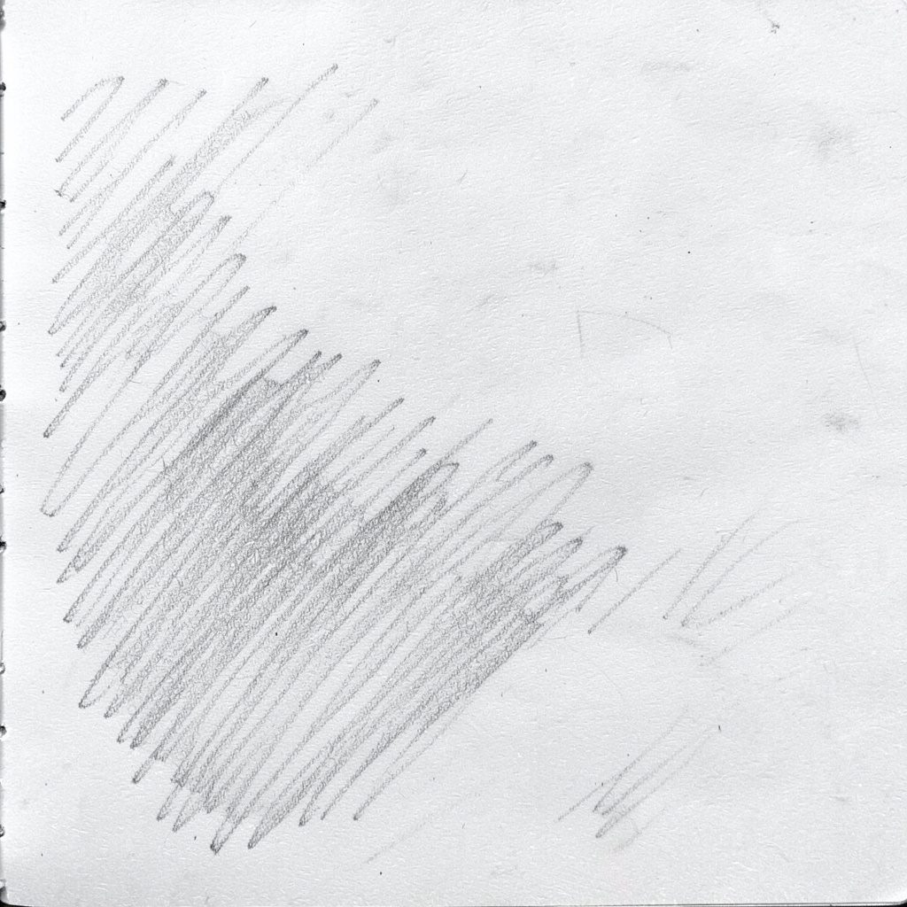 Graphite pencil sketch of a plain athletic tee on a hanger, shown in soft gray tones with simple line shading