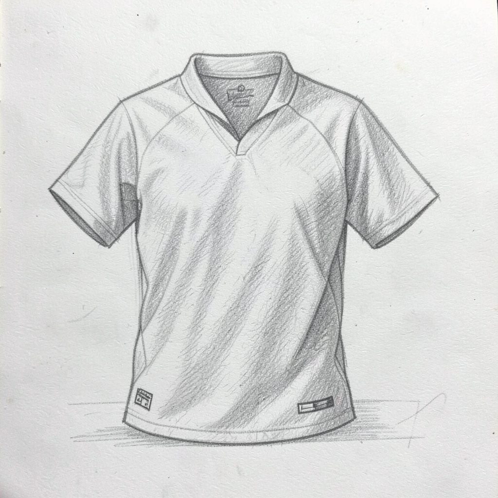 A graphite pencil sketch of lacrosse apparel — a jersey and shorts draped over a bench — with loose gestural strokes and deep shadowing, capturing the texture of performance fabric.